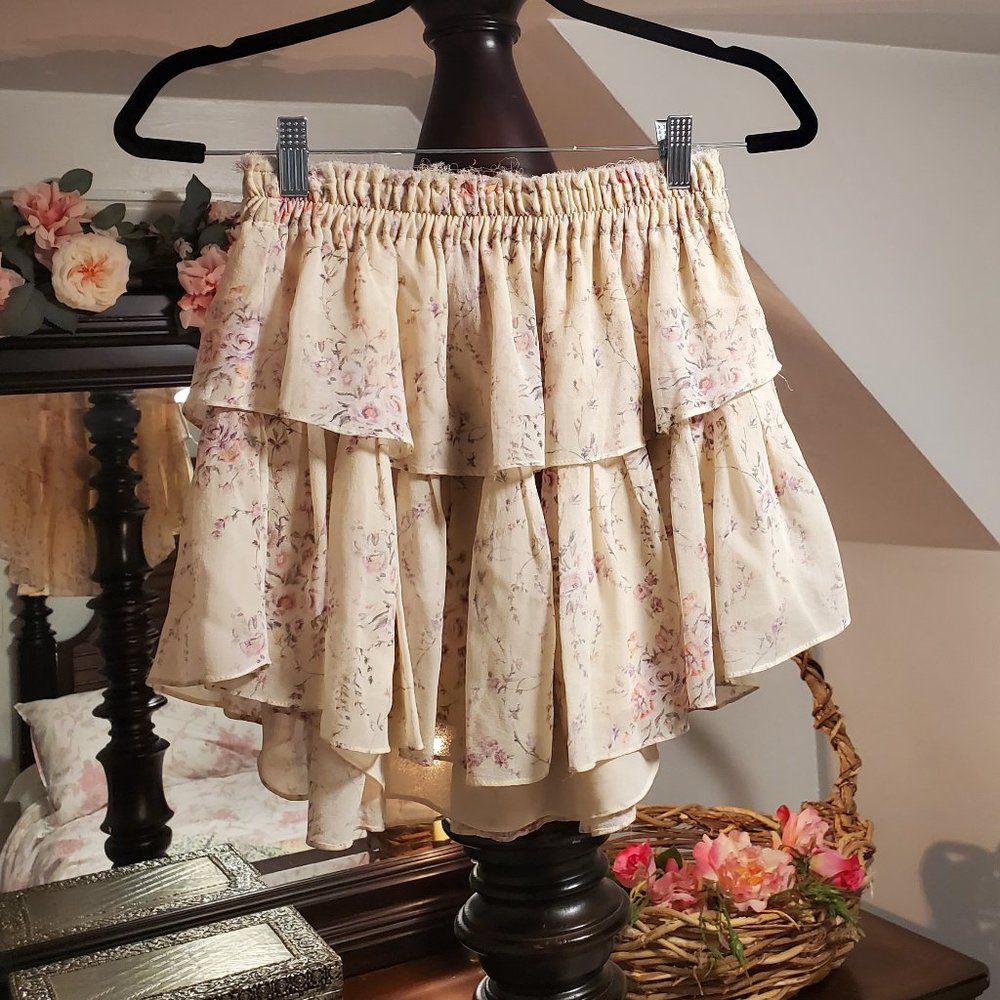 LoveShackFancy Silk Ruffle Mini Skirt Biscotti Small